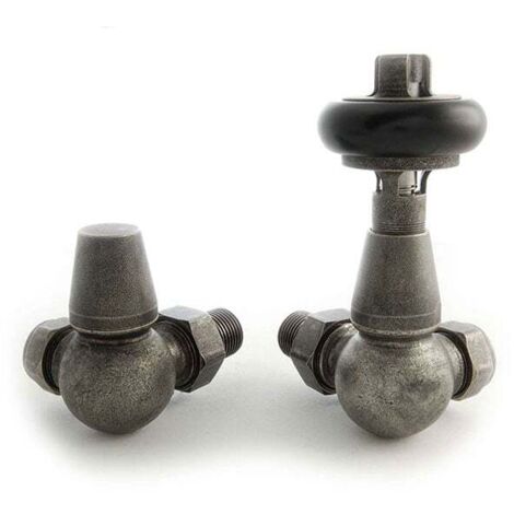 West Faringdon Corner Thermostatic Radiator Valve and Lockshield - Pewter (1/5)
