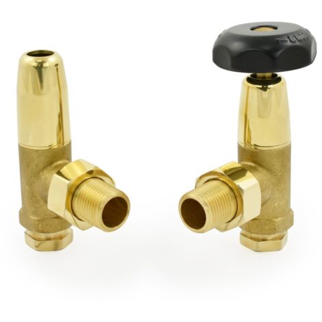 West Old School Black and Brass Radiator Valve and Lockshield 1/2 Inch - Un-Lacquered Brass (1/5)