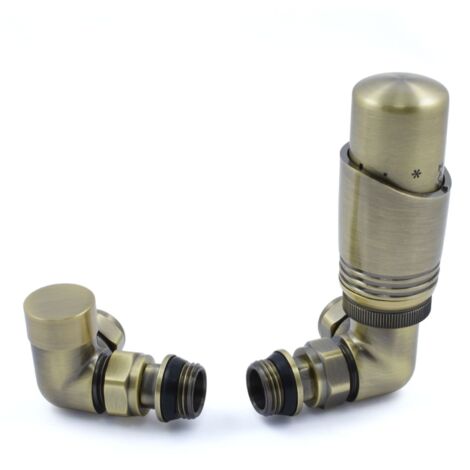 West Delta Corner TRV Thermostatic Radiator Valve and Lockshield - Antique Brass