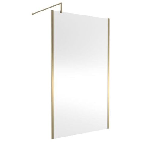 Nuie Outer Framed Wetroom Screen 1200mm W x 1850mm H with Support Bar 8mm Glass - Brushed Brass (1/5)