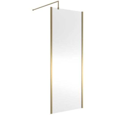 Nuie 800mm x 1850mm Outer Framed Wetroom Shower Screen with Brushed Brass Support Bar - WRSCOBB80 (1/5)