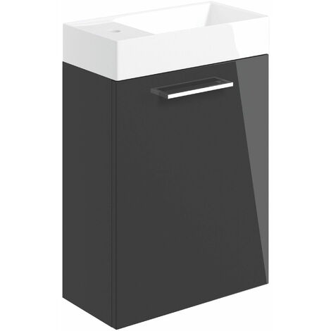 Signature Aalborg Wall Hung 1-Door Vanity Unit with Basin 405mm Wide - Anthracite Gloss (1/4)