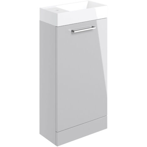 Signature Aalborg Floor Standing 1-Door Vanity Unit with Basin 405mm Wide - Grey Gloss (1/4)