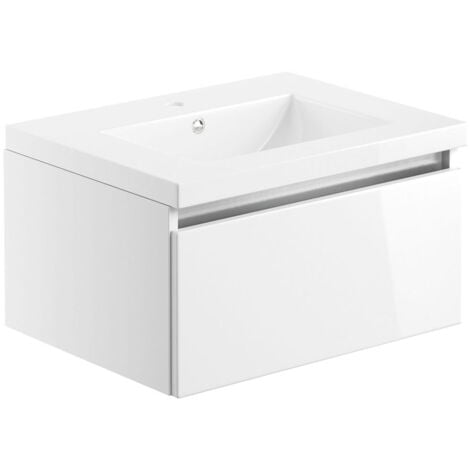 Signature Stockholm Wall Hung 1-Drawer Vanity Unit with Basin 615mm Wide - White Gloss