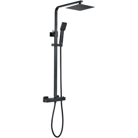 Signature Square Thermostatic Bar Mixer Shower with Shower Kit and Fixed Head - Matt Black (1/3)