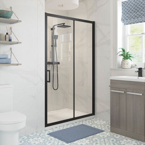Signature Verve Black Sliding Shower Door 1500mm Wide - 6mm Glass (1/3)
