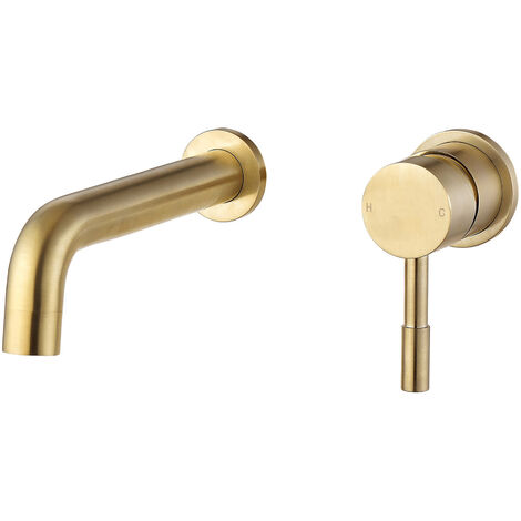 Signature Sail 2-Hole Mono Basin Mixer Tap Wall Mounted 155mm Spout Reach - Brushed Brass