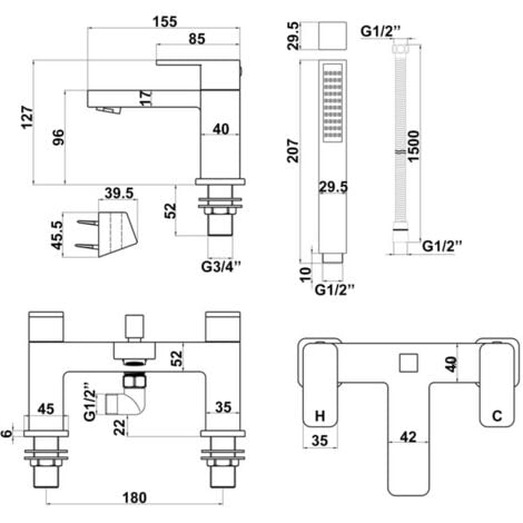 Signature Alpha Bath Shower Mixer Tap with Shower Kit and Bracket - Chrome