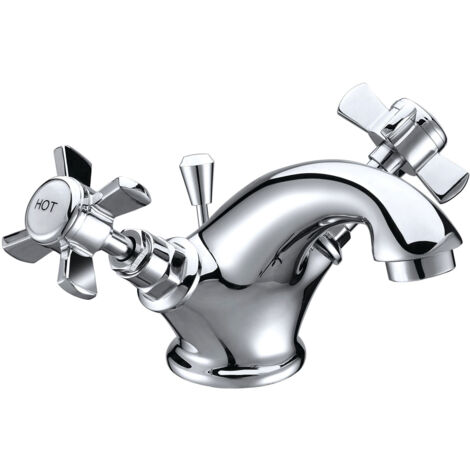 Signature Greenwich Basin Mixer Tap Dual Handle with Click Clack Waste - Chrome (1/2)