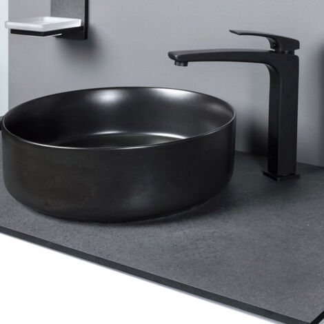 Signature Olmec Round Countertop Basin with Unslotted Waste 360mm Wide 0 Tap Hole - Matt Black (1/4)