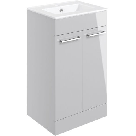 Signature Aalborg Floor Standing 2-Door Vanity Unit with Basin 510mm Wide - Grey Gloss (1/4)