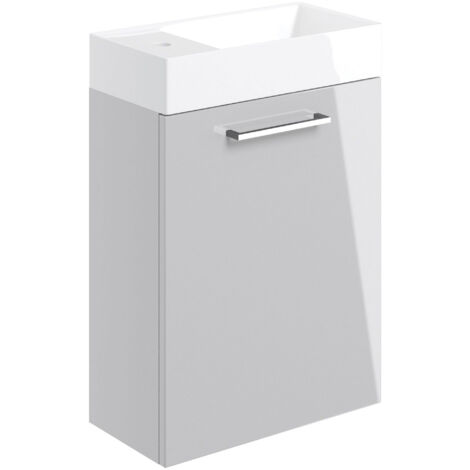 Signature Aalborg Wall Hung 1-Door Vanity Unit with Basin 405mm Wide - Grey Gloss (1/4)