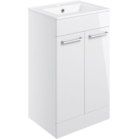 Signature Aalborg Floor Standing 2-Door Vanity Unit with Basin 510mm Wide - White Gloss (1/3)