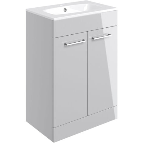 Signature Aalborg Floor Standing 2-Door Vanity Unit with Basin 610mm Wide - Grey Gloss (1/4)