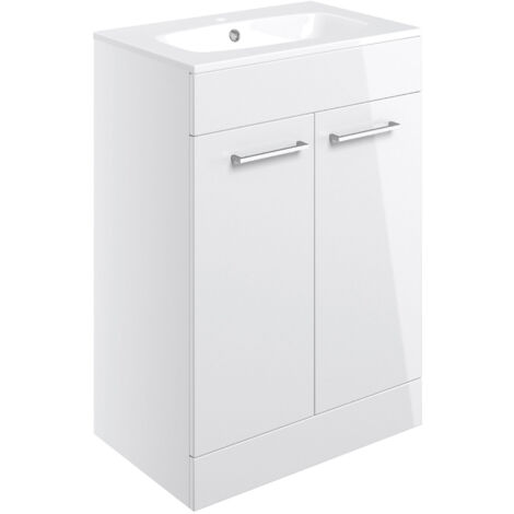 Signature Aalborg Floor Standing 2-Door Vanity Unit with Basin 610mm Wide - White Gloss (1/3)