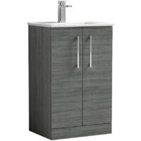 Nuie Arno Anthracite Woodgrain 500mm 2 Door Vanity Unit and Minimalist Ceramic Basin - ARN501B