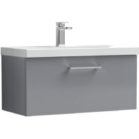 Nuie Arno Satin Grey 800mm Wall Hung Single Drawer Vanity Unit and Mid Edge Ceramic Basin - ARN2225A