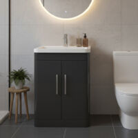 Nuie Parade Soft Black 600mm 2 Door Vanity Unit and Ceramic Basin - FPA1410A