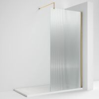 Nuie Fluted Wet Room Screen 1850mm High x 1000mm Wide with Support Bar 8mm Glass - Brushed Brass