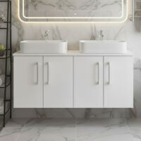 Nuie Arno Wall Hung 4-Door Vanity Unit with Worktop 1200mm Wide - Gloss White