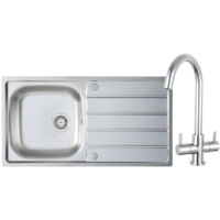 Prima 1.0 Bowl Kitchen Sink with Staten Sink Tap and inset Sink 965mm L x 500mm W - Stainless Steel/Chrome