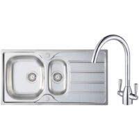 Prima 1.5 Bowl Kitchen Sink with Chelsea Sink Tap and inset Sink 965mm L x 500mm W - Stainless Steel/Chrome