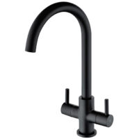 Prima Staten Swan Neck Dual Lever Kitchen Sink Mixer Tap - Black
