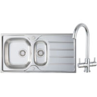 Prima 1.5 Bowl Kitchen Sink with Staten Sink Tap and inset Sink 965mm L x 500mm W - Stainless Steel/Chrome