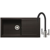 Prima+ Granite 1 Bowl inset Kitchen Sink With Swan Neck Mixer Tap Pack 1000mm L x 500mm W - Black