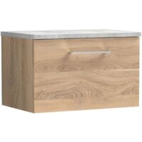 Nuie Arno Wall Hung 1-Drawer Vanity Unit with Bellato Grey Worktop 600mm Wide - Bleached Oak