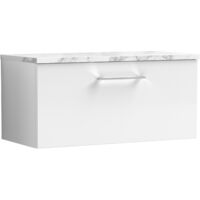 Nuie Arno Wall Hung 1-Drawer Vanity Unit with Carrera Marble Worktop 800mm Wide - Gloss White