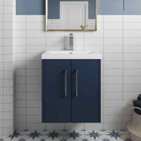 Hudson Reed Juno Wall Hung 2-Door Vanity Unit with Basin 3 500mm Wide - Midnight Blue