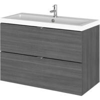 Hudson Reed Fusion Wall Hung 2-Drawer Vanity Unit with Basin 800mm Wide - Brown Grey Avola
