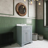 Hudson Reed Old London Floor Standing Vanity Unit with 3TH White Marble Top Basin 600mm Wide - Storm Grey