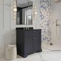 Hudson Reed Old London Floor Standing Vanity Unit with 3TH Black Marble Top Basin 800mm Wide - Twilight Blue