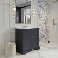 Hudson Reed Old London Floor Standing Vanity Unit with 3TH White Marble Top Basin 800mm Wide - Twilight Blue