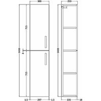 Nuie Athena Wall Hung 2-Door Tall Unit 300mm Wide - Driftwood