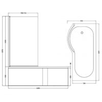 Nuie P-Shaped Shower Bath with Front Panel and Screen 1700mm x 700mm/850mm - Left Handed
