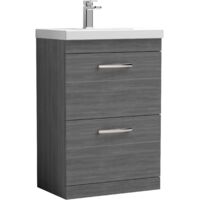Nuie Athena Anthracite Woodgrain 600mm 2 Drawer Vanity Unit and Thin Edge Ceramic Basin - ATH032D