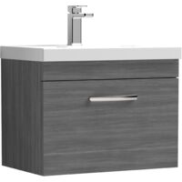 Nuie Athena Wall Hung 1-Drawer Vanity Unit with Basin-3 600mm Wide - Anthracite Woodgrain