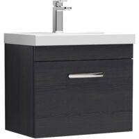 Nuie Athena Charcoal Black Woodgrain 600mm Wall Hung Single Drawer Vanity Unit and Thin Edge Ceramic Basin - ATH040D