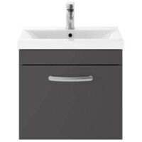 Nuie Athena Gloss Grey 500mm Wall Hung Single Drawer Vanity Unit and Mid Edge Ceramic Basin - ATH073A