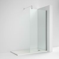 Nuie Wet Room Screen 1850mm High x 700mm Wide with Support Bar 8mm Glass - Chrome