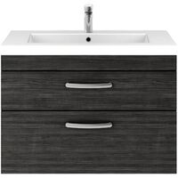 Nuie Athena Wall Hung 2-Drawer Vanity Unit with Basin-2 800mm Wide - Hacienda Black