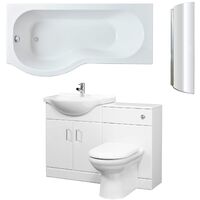 Nuie Mayford Complete Furniture Bathroom Suite with P-Shaped Shower Bath 1700mm - Left Handed