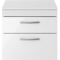 Nuie Athena Wall Hung 2-Drawer Vanity Unit and Worktop 600mm Wide - Gloss White