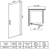 Merlyn 8 Series Frameless Pivot Shower Door 950mm to 1000mm Wide - 8mm Glass