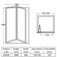 Duchy Spring Bi-Fold Shower Door 800mm Wide - 4mm Clear Glass