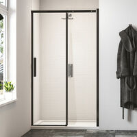 Merlyn Black Sliding Shower Door 2000mm H x 1400mm W - Clear Glass