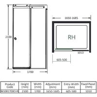 Merlyn 10 Series RH Sliding Shower Door 1700mm Wide - 10mm Glass